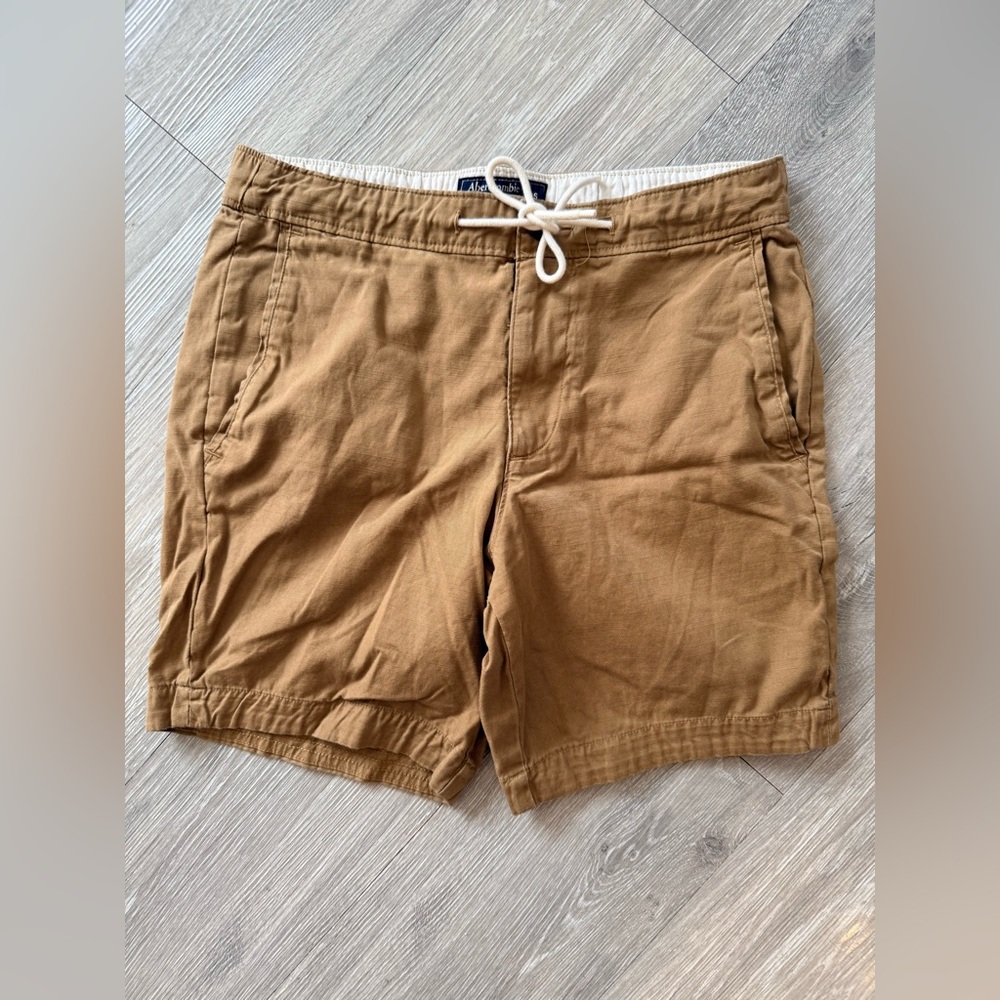 Abercrombie & Fitch Tan Drawstring Shorts with White Cord